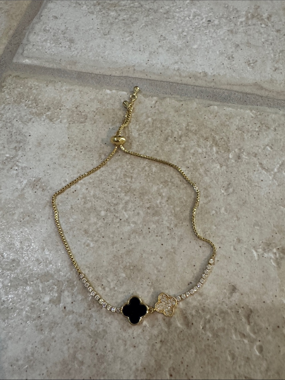 Gold Women's Clover Bracelet with Black and Pave Accent